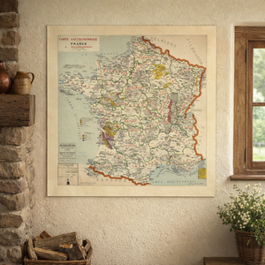 Carte Gastronomique de la France 1929 sur tissu — vue d'ensemble, fabriquée en France