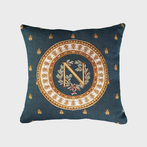 Housse de coussin tapisserie Napoléon — vue de face, motif Empire, fabriquée en France