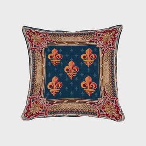 Housse de coussin tapisserie Fleur de Lys — vue de face, motif royalité française, fabriquée en France