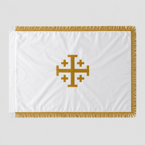 Drapeau Croix de Jérusalem coton avec frange dorée — vue de face, fabriqué en Provence