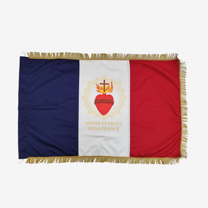 Drapeau Cœur Sacré de Jésus coton — 60x90cm, frange dorée, fabriqué en Provence
