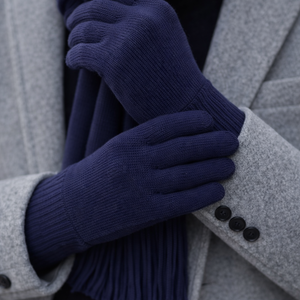 Gants en laine bleu marine — vue de face, homme et femme, fabriqués en France