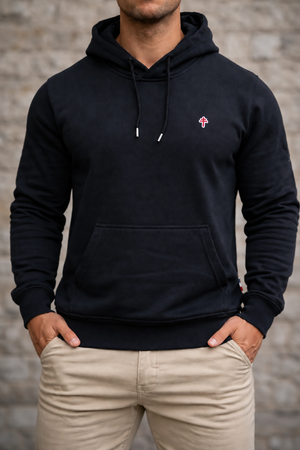 sweat à capuche croix de lorraine noir fabriqué en france