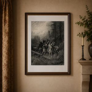 Cadre Gustave Doré Légende Arthurienne — gravure du Roi Arthur dans la forêt, encadré et fabriqué en France