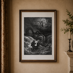 Cadre Gustave Doré Léviathan — gravure originale du XIXe siècle, détail