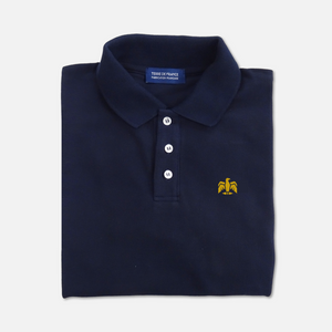 Polo Empire bleu marine — vue de face sur fond neutre, broderie aigle impériale, fabriqué en France