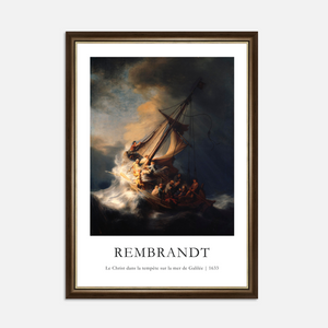 Cadre Rembrandt Le Christ dans la tempête — vue encadrée sur fond gris, imprimé en Alsace, fabriqué en France