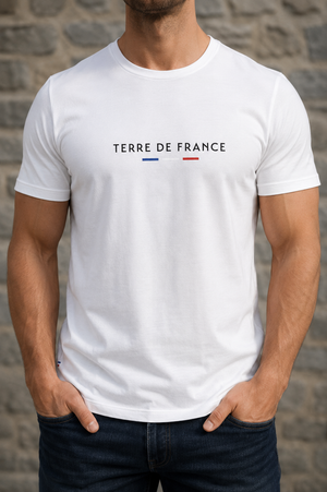 T-shirt Terre de France blanc — vue de face, logo Terre de France, fabriqué en France