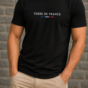 T-shirt Terre de France noir — vue de face, logo Terre de France, fabriqué en France
