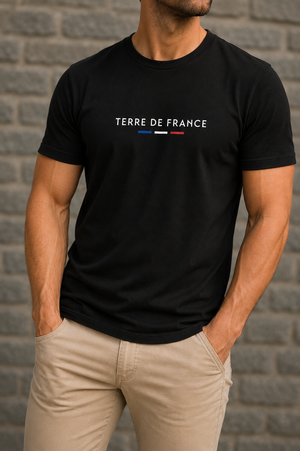 T-shirt Terre de France noir — vue de face, logo Terre de France, fabriqué en France