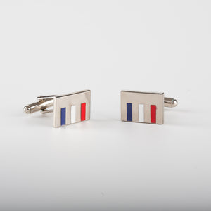 Boutons de manchette tricolores laiton palladium — vue de face, fabriqués en Haute-Savoie