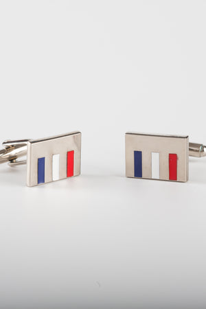 Boutons de manchette tricolores laiton palladium — vue de face, fabriqués en Haute-Savoie
