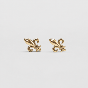 Boutons de manchette Fleur de Lys dorés 18k — vue de face, laiton, fabriqués en Haute-Savoie par Terre de France