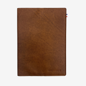 Carnet de notes couverture cuir — vue de face sur fond neutre, fabriqué en France