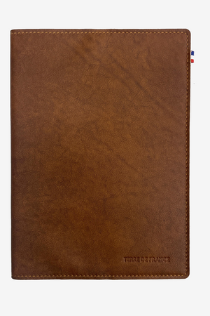 Carnet de notes couverture cuir — vue de face sur fond neutre, fabriqué en France
