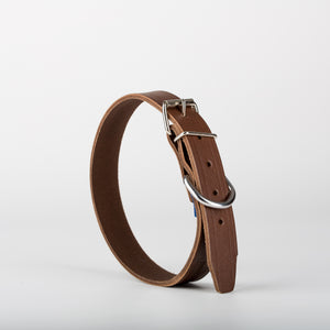 Collier en cuir pour chien vachette — vue de face sur fond clair, fabriqué en France
