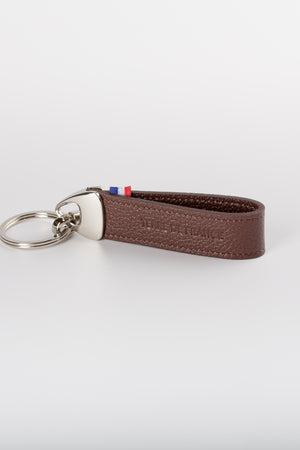 Porte-clés cuir grainé véritable — vue de face, fabriqué dans le Tarn