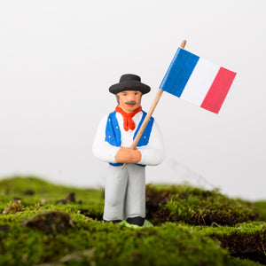Santon porte-drapeau Terre de France — vue de face, décoration crèche de Noël