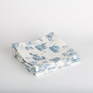 Serviette de table Toile de Jouy lot de 4 — déployée, motif paysages français, fabriquée en France