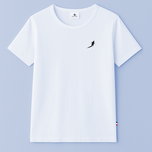 T-shirt Vers la montagne Pingouin — vue de face, humour et espèrit, fabriqué en France