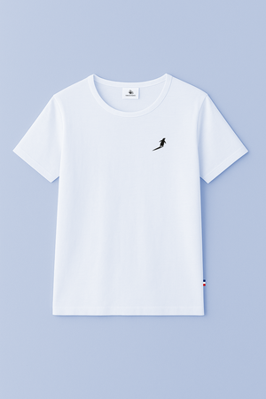 T-shirt Vers la montagne Pingouin — vue de face, humour et espèrit, fabriqué en France