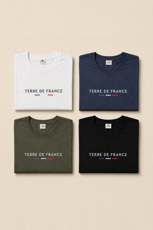 T-shirt Terre de France — 4 coloris disponibles noir, bleu, blanc, kaki, fabriqués en France