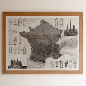Carte des cathédrales de France — vue générale de la carte catholique, fabriquée en France