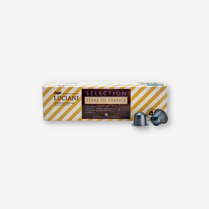 Café capsule Luciani artisan torréfacteur Marseille — boîte de capsules sur fond gris, fabriqué en France
