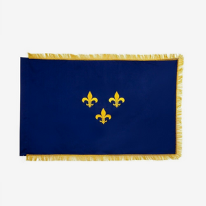 Drapeau Royaume de France fleurs de lys bleues — sur fond gris, fabriqué en Provence par Terre de France
